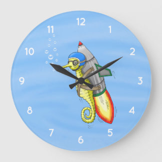Grande Horloge Ronde Cheval Marin Fusée Retour à l'École
