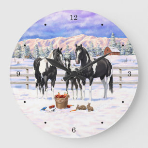 Grande Horloge Ronde Cheval Pinto Quarter Noir Chevaux Paint Chevaux Da