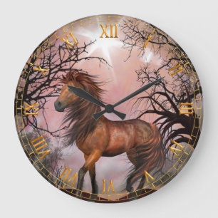 Grande Horloge Ronde Cheval sauvage dans l'horloge de la forge