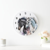 Chevaux noir et blanc en aquarelle