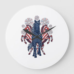 Grande Horloge Ronde Chevaux patriotiques Conception vectorielle de feu