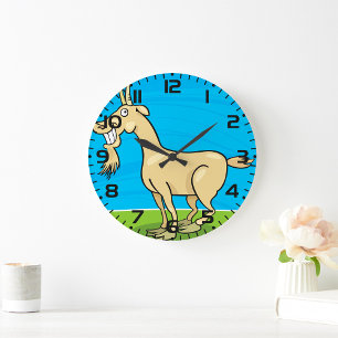 Grande Horloge Ronde Chèvre souriante dessin animé ferme animal