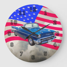 Grande Horloge Ronde Chevrolet Bel Air 1957 avec drapeau américain