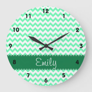 Grande Horloge Ronde Chevron vert en bon état