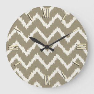 Grande Horloge Ronde Chevrons d'Ikat - Taupe bronzage et beige