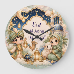 Grande Horloge Ronde Chibi Eid Al Adha Mubarak Enfants Musulmans