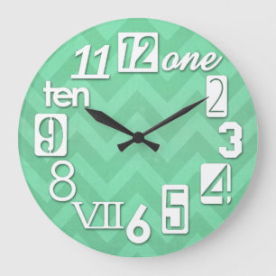 Grande Horloge Ronde Chibra Funky Mint Green Chevron
