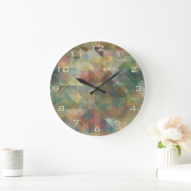 Grande Horloge Ronde Chic Abstrait Triangles Motif en mosaïque (Maison)
