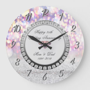 Grande Horloge Ronde Chic Bokeh Diamants 25e Anniversaire de Mariage