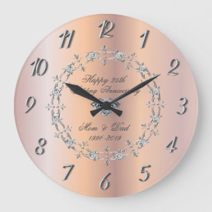 Grande Horloge Ronde Chic Diamants Argent  25e Anniversaire de Mariage