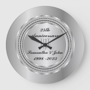 Grande Horloge Ronde Chic géométrique 25e anniversaire Mariage d'argent