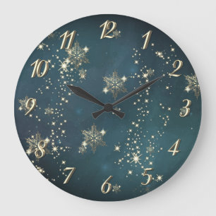 Grande Horloge Ronde Chic Gold Snowflakes Green