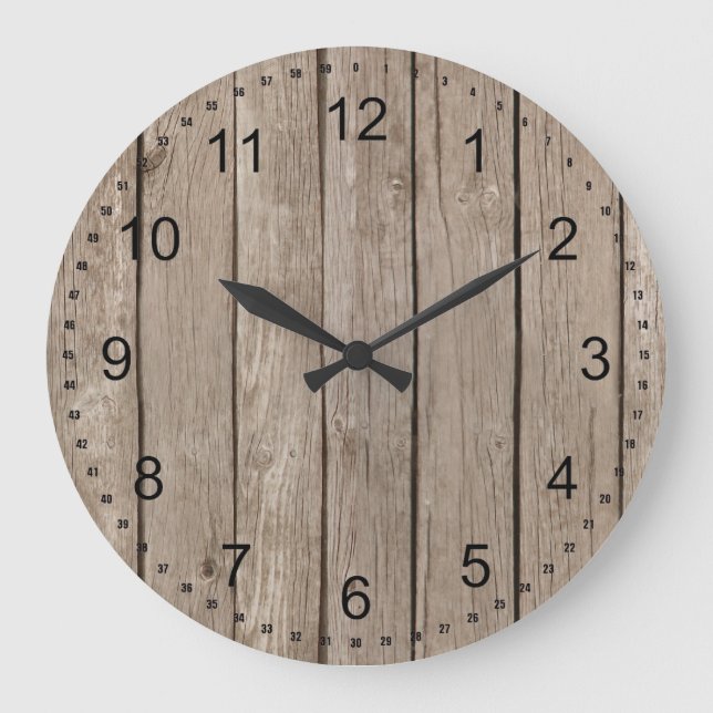 Grande Horloge Ronde Chic Rustique Faux Wood (Recto)