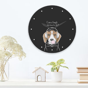 Grande Horloge Ronde Chien Beagle détendu avec Bubble Gum Mignon Drôle