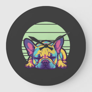 Grande Horloge Ronde chien bouledogue français coloré endormi