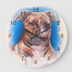 Grande Horloge Ronde Chien Brindle de pitbull