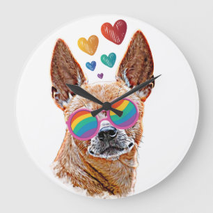 Grande Horloge Ronde Chien Chihuahua avec coeurs Saint-Valentin