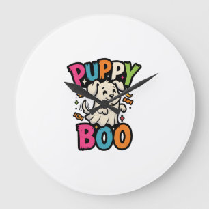 Grande Horloge Ronde Chien Chiot Boo d'Halloween