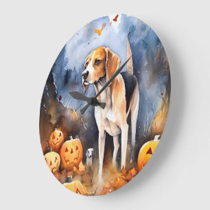 Grande Horloge Ronde Chien courant américain anglais d'Halloween avec d