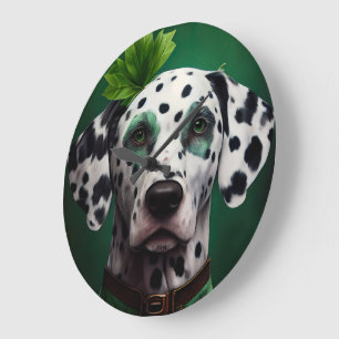 Grande Horloge Ronde Chien dalmatien en tenue de la Saint-Patrick