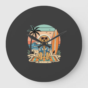 Grande Horloge Ronde Chien de surf Rétro Plage Été
