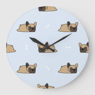 Grande Horloge Ronde Chien de taureau français, mignon motif endormi.