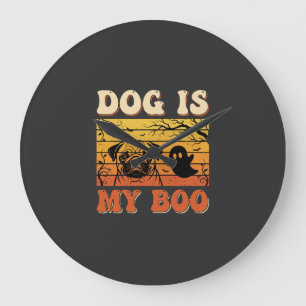 Grande Horloge Ronde Chien d'Halloween est mon design de fantôme de Pug