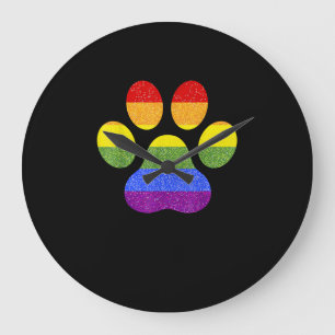 Grande Horloge Ronde Chien Empreinte de patte arc-en-ciel Paw LGBT Prid