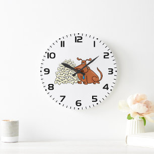 Grande Horloge Ronde Chien Et Os Brown