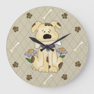 Grande Horloge Ronde Chien lunatique avec l'horloge murale d'os