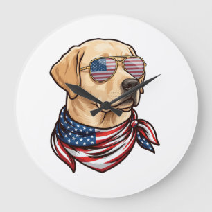 Grande Horloge Ronde Chien Lunettes de soleil Drapeau Usa Bandana