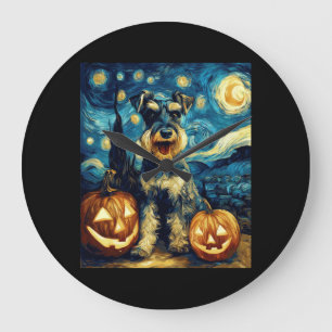 Grande Horloge Ronde Chien Schnauzer Miniature Mignon Halloween Jack O
