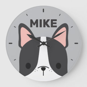 Grande Horloge Ronde Chien-taureau français mignon avec nom personnalis