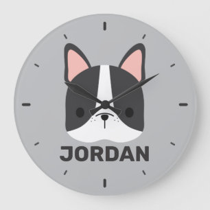 Grande Horloge Ronde Chien-taureau français mignon avec nom personnalis