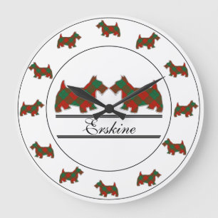 Grande Horloge Ronde Chiens écossais Erskine Tartan, clan écossais