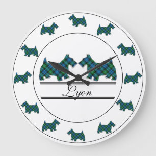 Grande Horloge Ronde Chiens écossais lyonnais Tartan Plaid Scottie
