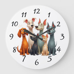 Grande Horloge Ronde Chiens fantaisistes mignons