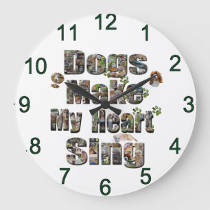 Grande Horloge Ronde Chiens Font Mon Coeur Chanter Logo,