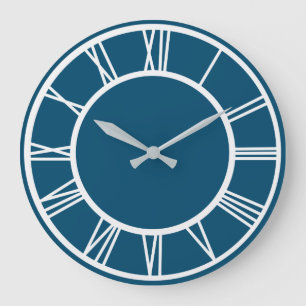 Grande Horloge Ronde Chiffre romain blanc Motif Bordure Océan bleu RD