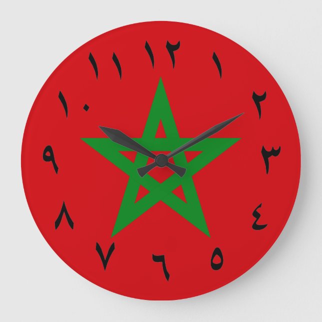 Grande Horloge Ronde Chiffres arabes de drapeau du Maroc (Recto)