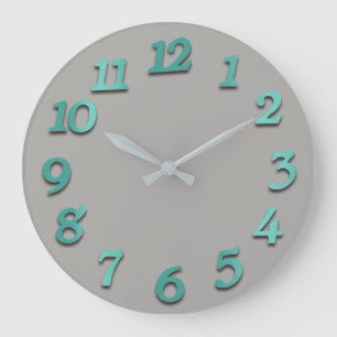 Grande Horloge Ronde Chiffres minimes Gris Vert Gris Turquoise Métal