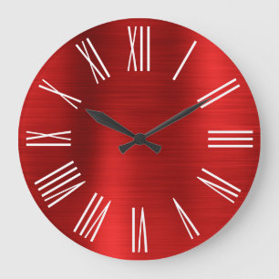 Grande Horloge Ronde Chiffres romains blancs sur papier alu rouge