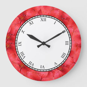 Grande Horloge Ronde Chiffres romains de fleur rouge botanique de