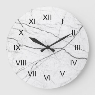 Grande Horloge Ronde Chiffres romains de noir de marbre blanc de