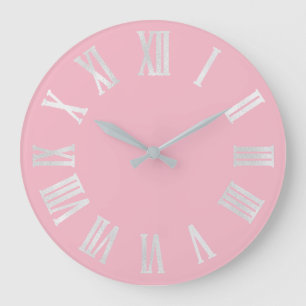 Grande Horloge Ronde Chiffres romains en argent gris rose