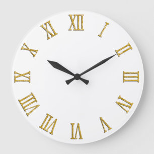 Grande Horloge Ronde Chiffres romains gras avec aspect paillettes dorée