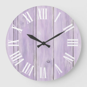 Grande Horloge Ronde Chiffres romains gras en bois pastel lavande