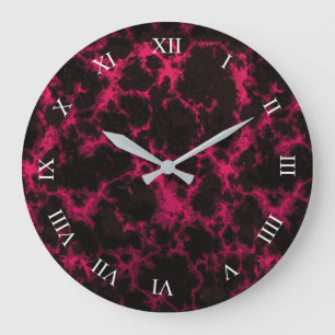 Grande Horloge Ronde Chiffres romains repérés vibrants de flammes ros