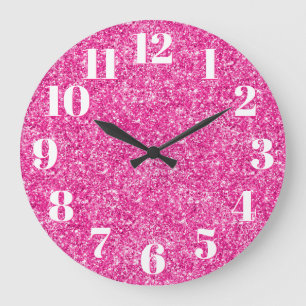 Grande Horloge Ronde Chiffres Tendance Paillettes Rose Chic Luxe