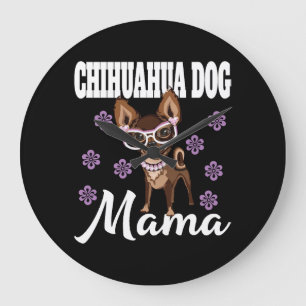 Grande Horloge Ronde Chihuahua Chien Maman Femme